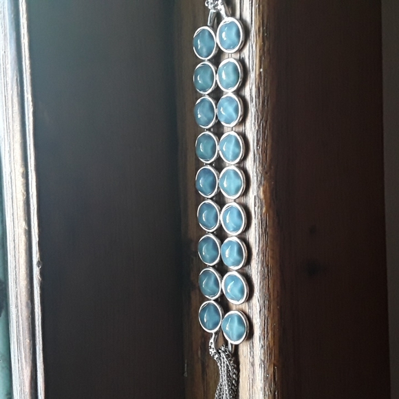 Kenneth Cole Silver Tone Moonstone Eclipse Double Row Round Blue Stone Necklace - Picture 8 of 8